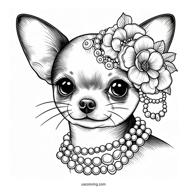 Short Hair Chihuahua Coloring Page Wearing Pearls