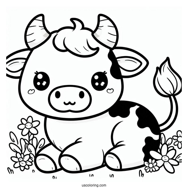 Cute Kawaii Cow Coloring Page