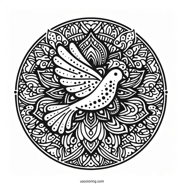 Peace Coloring Page Of Mandala With Dove At The Top