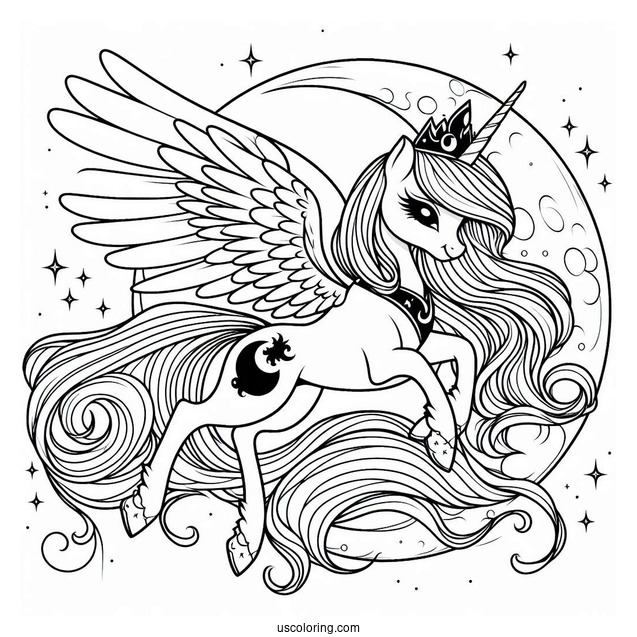 Princess Luna Coloring Page Flying At Night For Kids