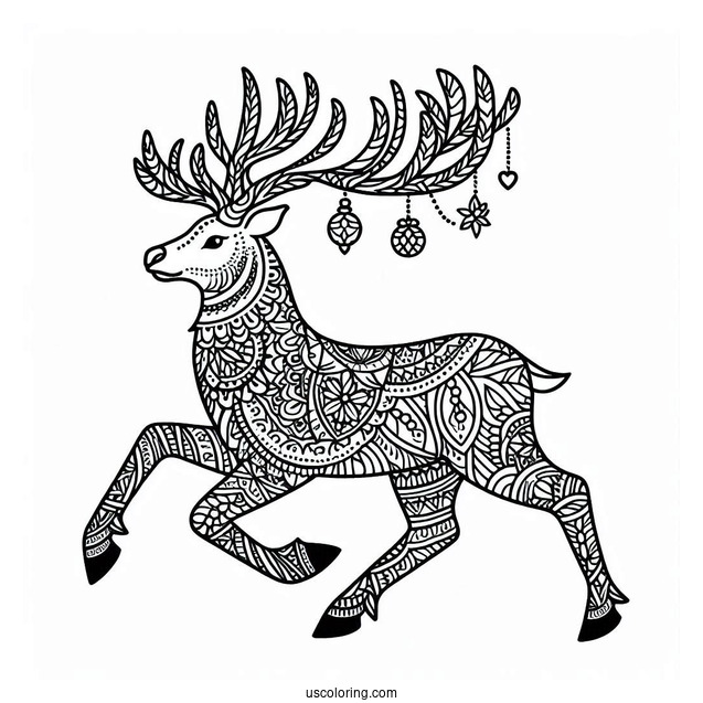 Detailed Reindeer Manadala Coloring Sheet