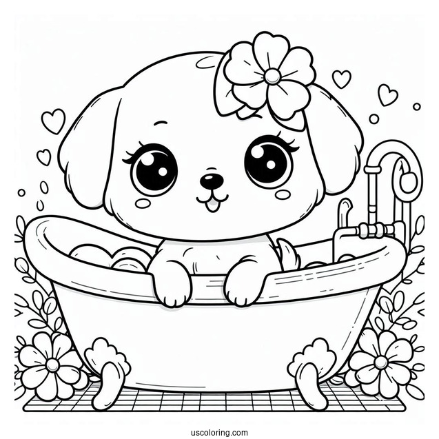 Puppy Sitting In A Bathtub By The Window Coloring Sheet