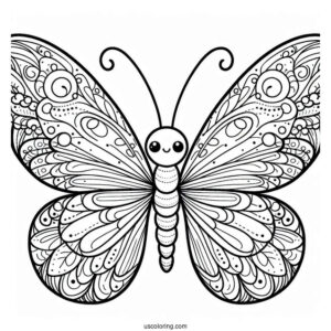 Simple Smiling Butterfly Coloring Page With Detailed Wings