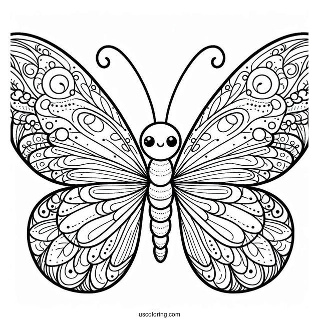 Simple Smiling Butterfly Coloring Page With Detailed Wings
