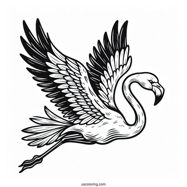 Flamingo Flying With Wings Spread Wide Open