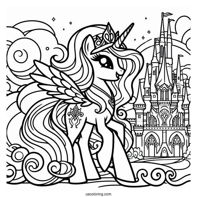 Simple Outline Of Princess Celestia and Castle