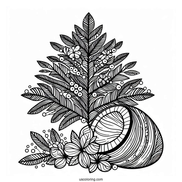Festive Coconut Coloring Page Tree Mandala