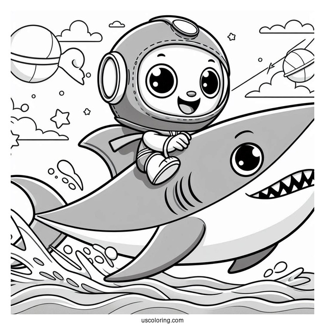 Octonauts Coloring Page Of Kwazii Riding Shark Ship Over The Ocean