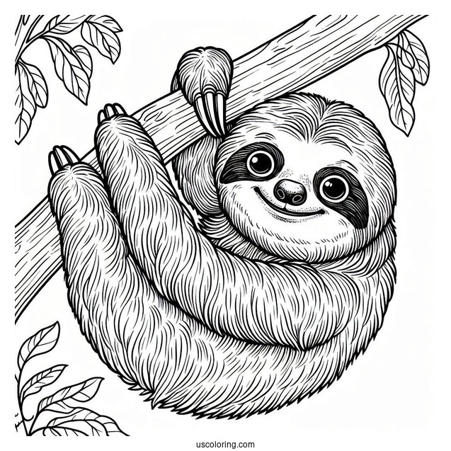 Adult Sloth Smiling And Hanging From Tree