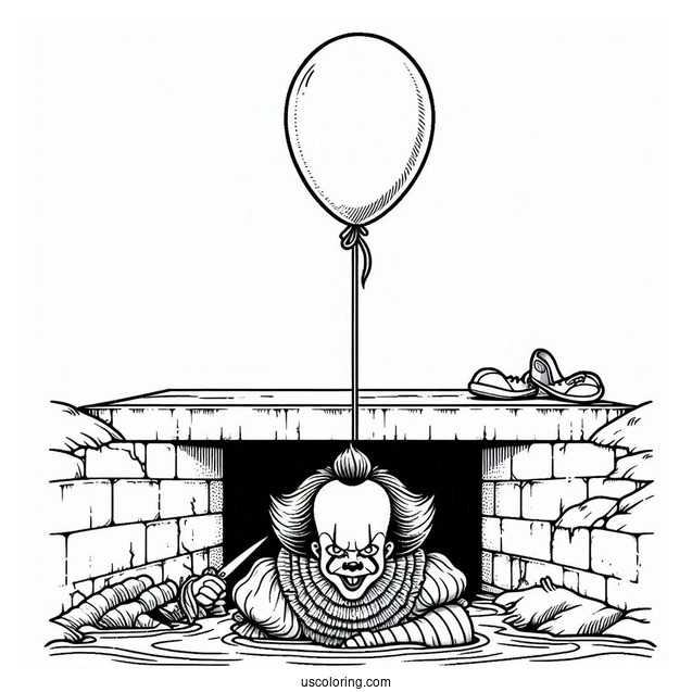 Evil Pennywise In The Sewers Holding A Balloon