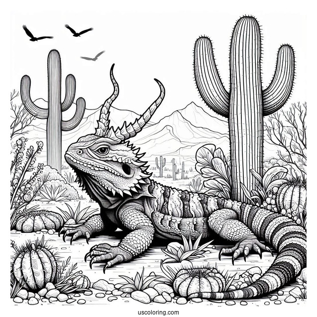 Texas horned lizard Coloring Page In Desert