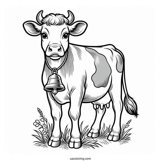 Jersey Cow With Bell Coloring Page