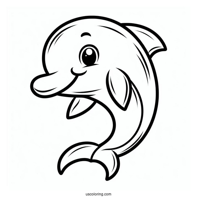 Simple Outline Of Smiling Dolphin To Color