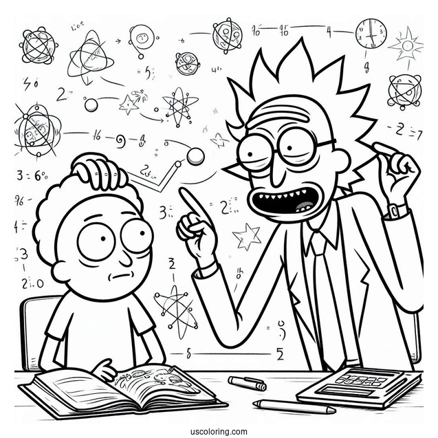 Rick and Morty Coloring Page Of Mr. Goldenfold Teaching Math