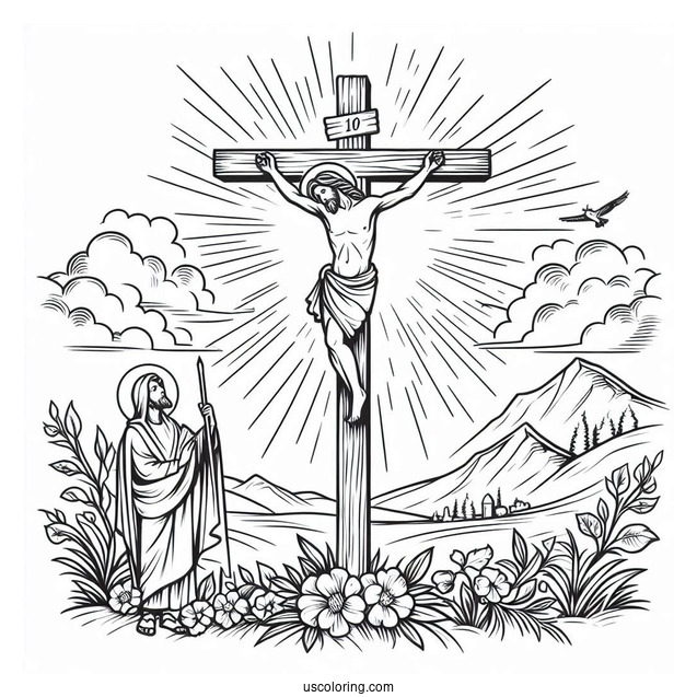Jesus On The Cross Coloring Page For Sunday School
