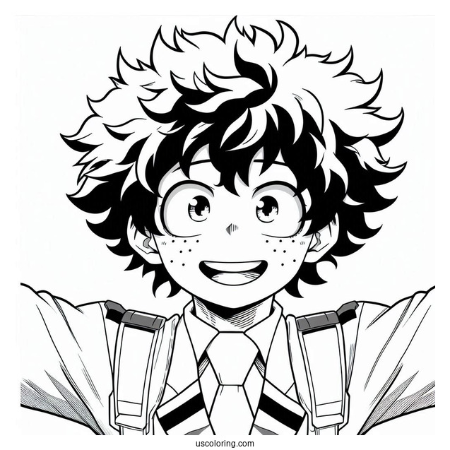 Deku Coloring Page Of Easy Izuku Midoriya Smiling For Kids