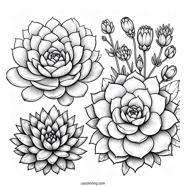 Pretty Echeveria And Haworthia Succulent Coloring Page