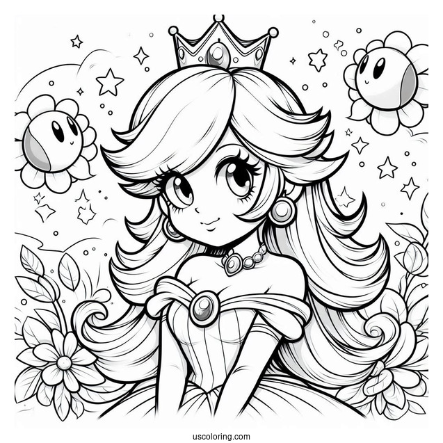 Princess Rosalina Coloring Page With Peach, And Daisy