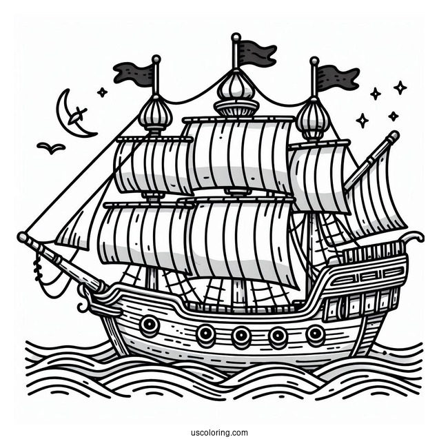 Super Cute Pirate Ship Coloring Page For Preschoolers