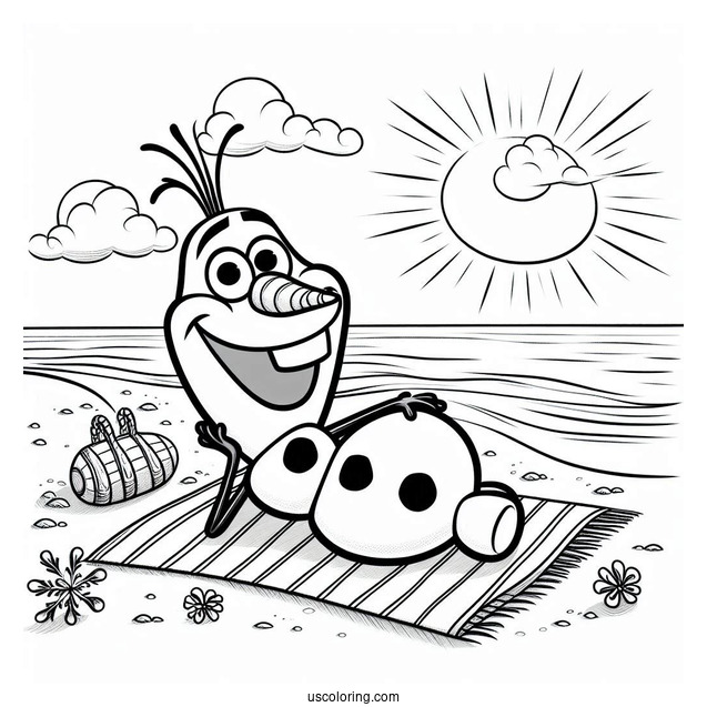 Olaf Laying On The Beach During Summer To Color