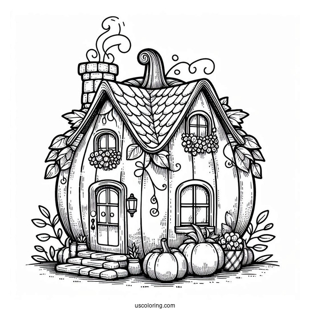 Cozy Pumpkin Coloring Page House