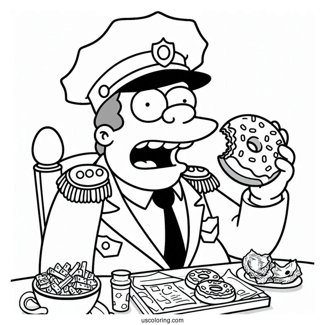 Simpsons Coloring Pages Of Chief Wiggum Eating A Donut