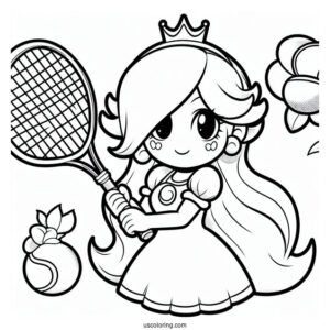 Rosalina Coloring Page With Tennis Racquet And Tennis Ball