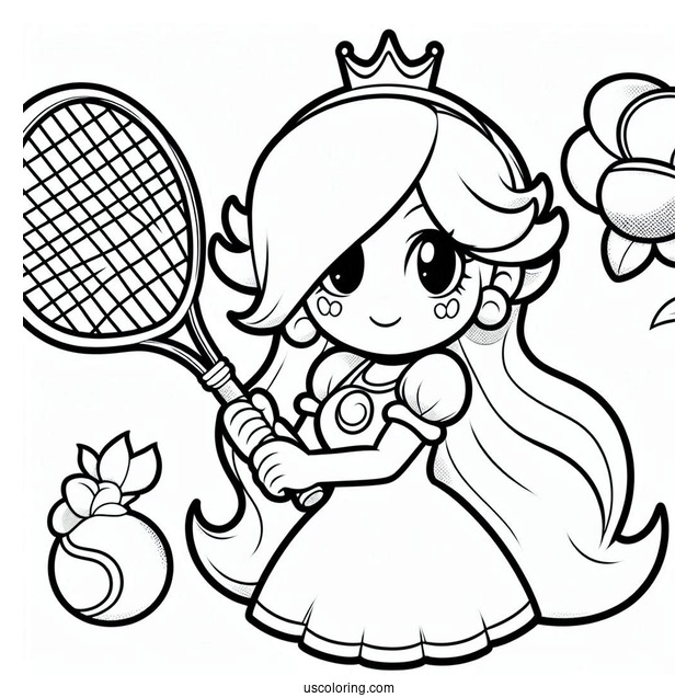 Rosalina Coloring Page With Tennis Racquet And Tennis Ball