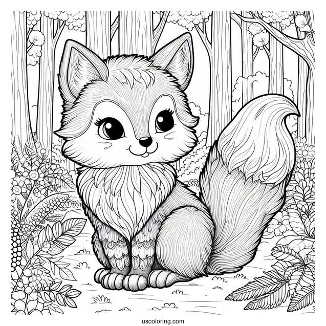 Furry Fox Coloring Page In Forest