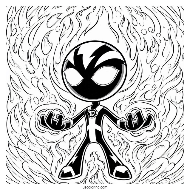 Ben 10 Coloring Page Of XLR8 Surrounded By Flames