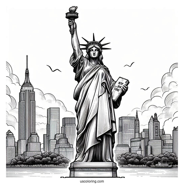 New York Coloring Page Of Realistic Statue Of Liberty