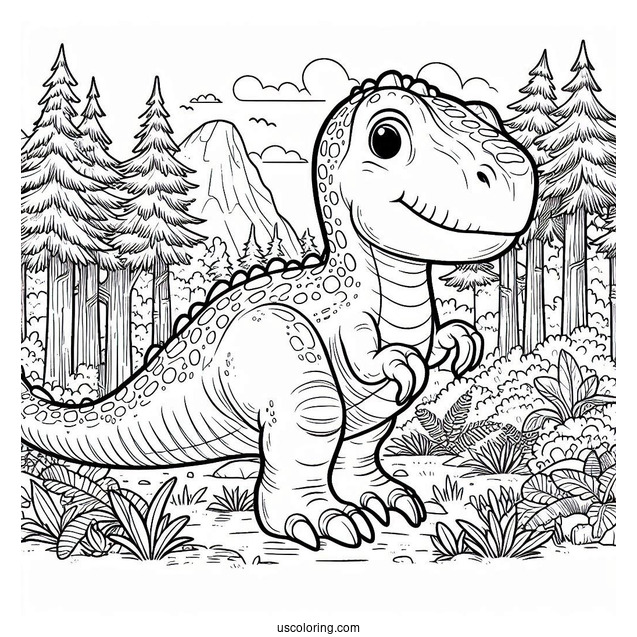 Dinosaur Coloring Page Of Muttaburrasaurus Outside The Forest