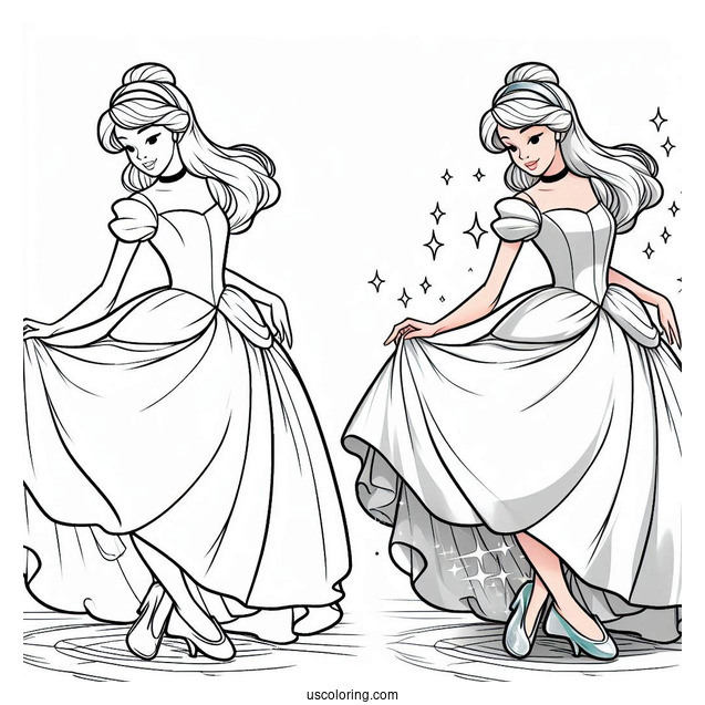 Cinderella Transforming In To a Princess Coloring Page