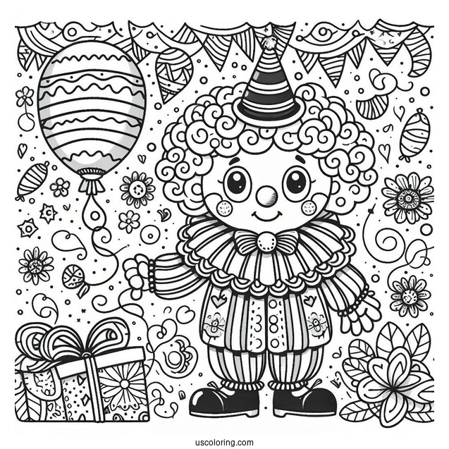 Frightening Pennywise Coloring Page Holding A Balloon With Bloody Handprints