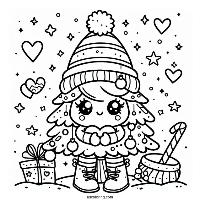 Cartoon Christmas Tree To Color For Kids