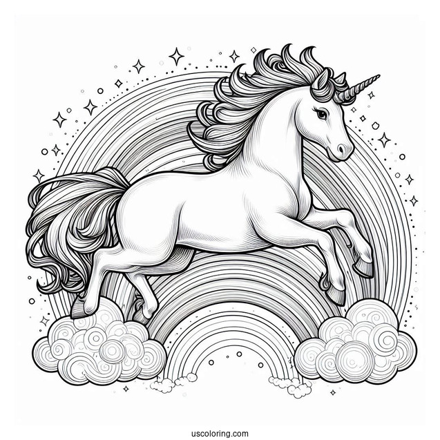 Realistic Looking Unicorn Galloping On a Rainbow