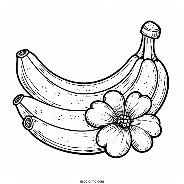 Pretty Banana Coloring Page With A Flower