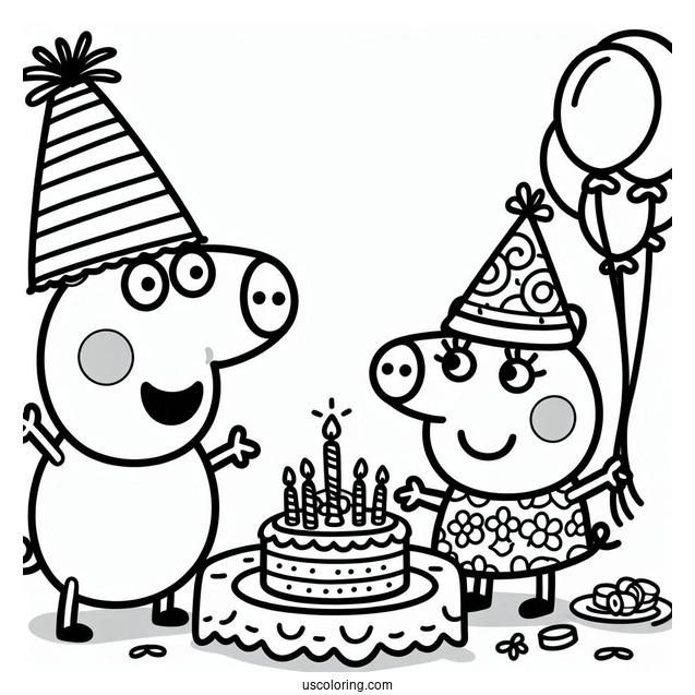 Peppa And George Have A Party Coloring Page