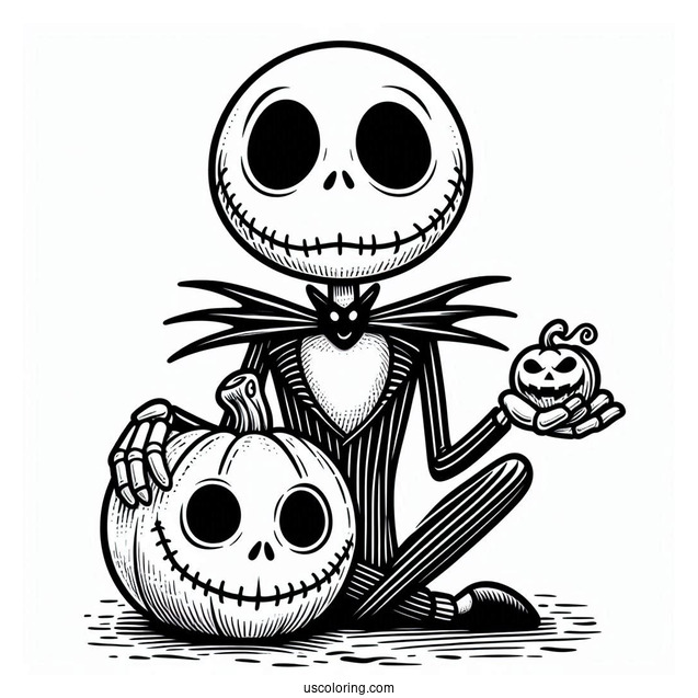 Jack Skellington Holding Jack-O-Lantern Halloween Coloring In
