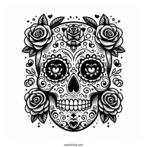 Rosey Eyed Sugar Skulls Coloring Page