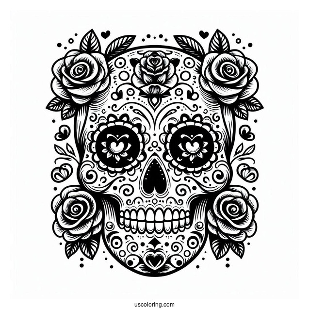 Rosey Eyed Sugar Skulls Coloring Page
