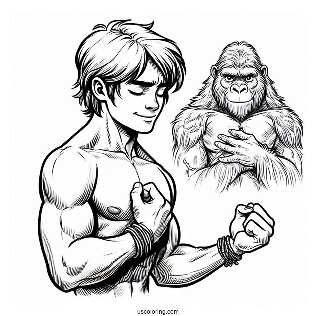 Young Tarzan Coloring Page Beating His Chest For Kids