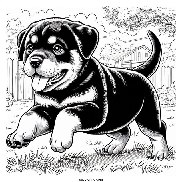 Rottweiler Puppy Running In Backyard