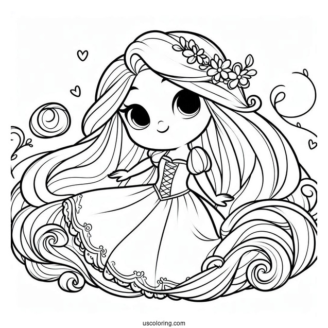 Cute Coloring Page Of Cute Rapunzel Twirling Hair