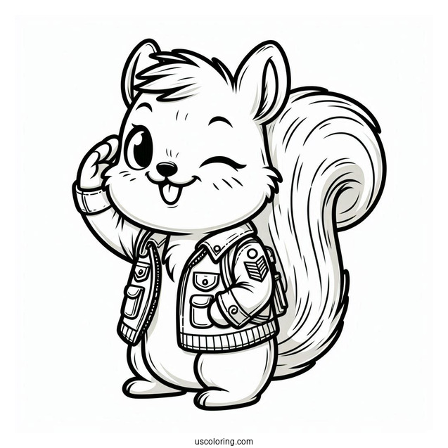 Squirrel Coloring Page In Jacket Winking And Saluting