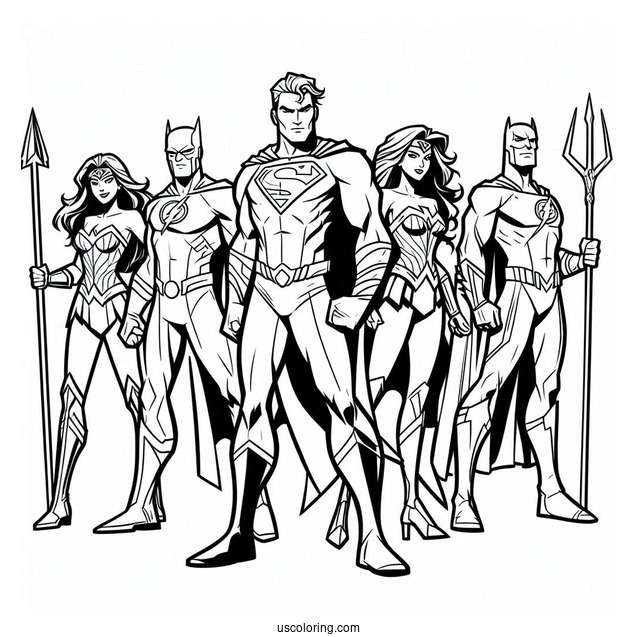 Simple Justice League Coloring Page Cartoon For Kids