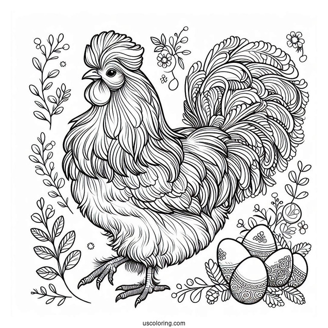 Coloring Page Of a Silkie Chicken