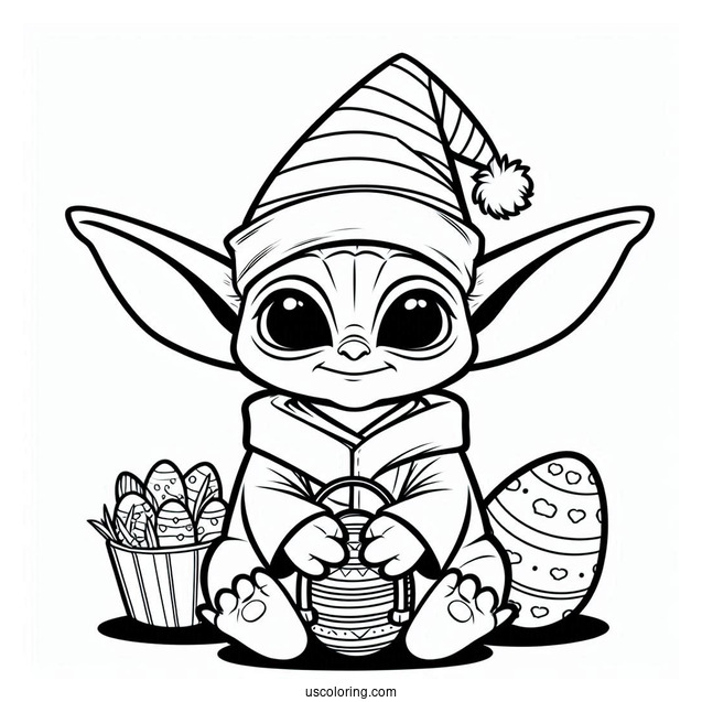 Easter Themed Baby Yoda To Color