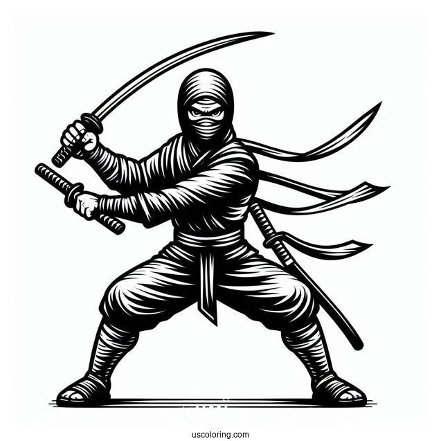 Ninja Fighting Using Two Swords