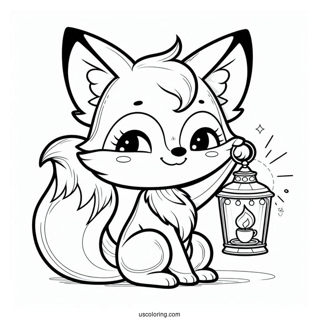 Cartoon Fox Coloring Page Holding A Lamp By The Mouth For Kids